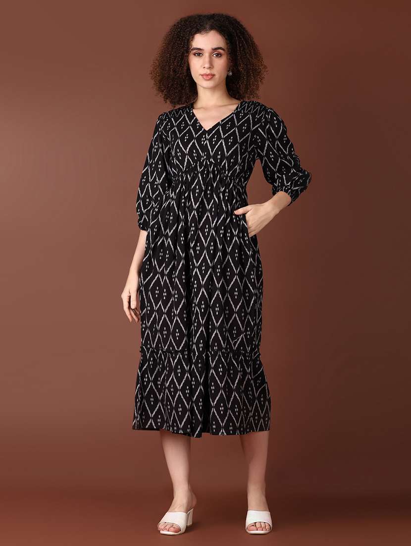 women black printed a-line ethnic dress