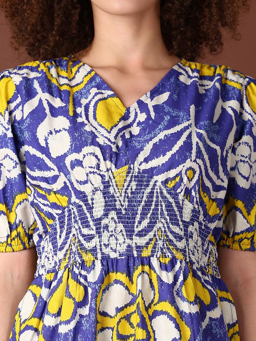 women blue printed puff sleeve tiered dress - 21572219 - Standard Image - 5