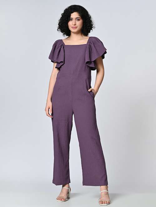 women purple solid full leg jumpsuit - 21572412 - Standard Image - 0