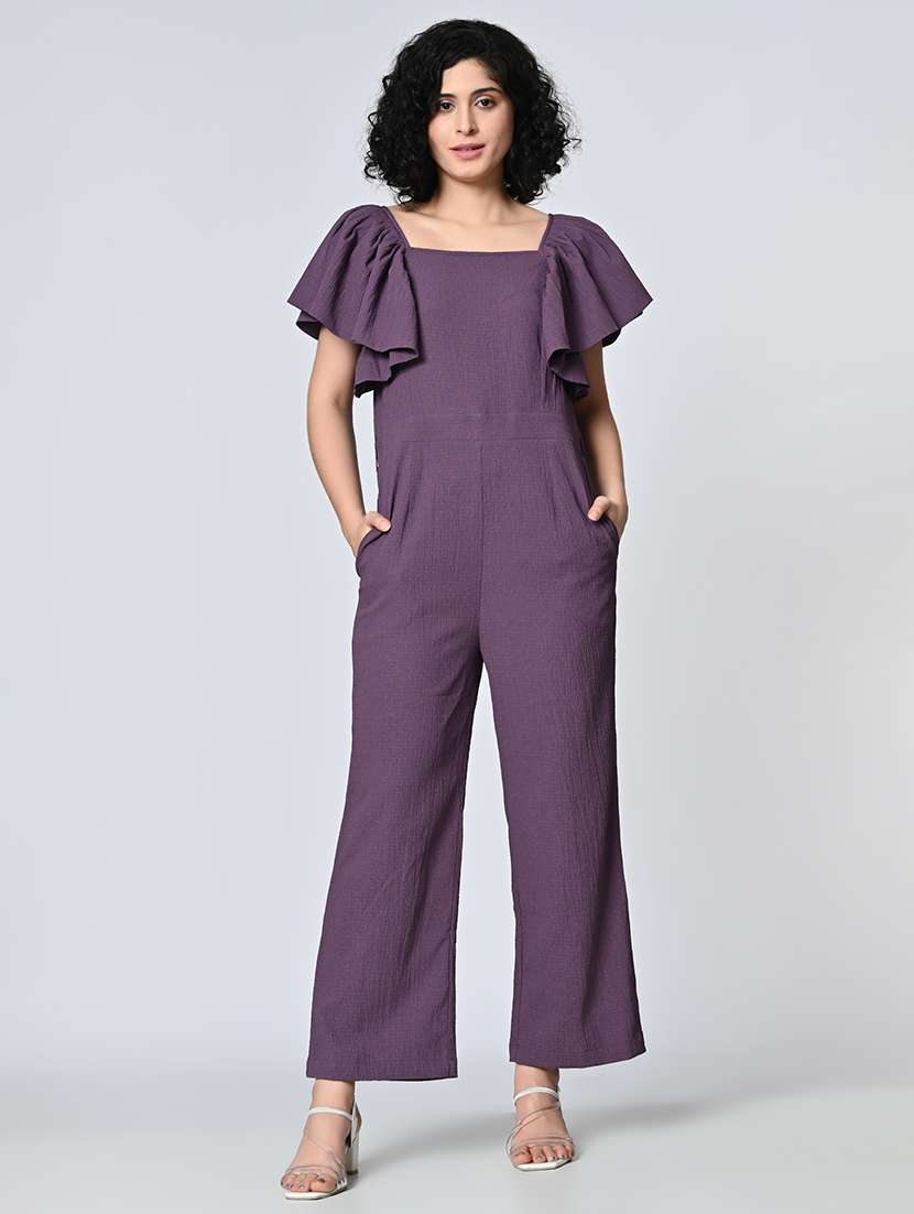 women purple solid full leg jumpsuit - 21572412 - Standard Image - 3