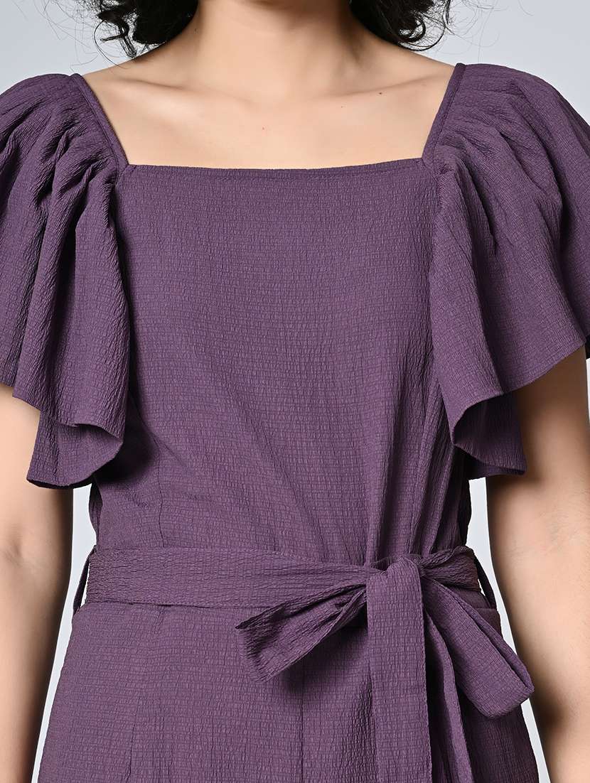 women purple solid full leg jumpsuit - 21572412 - Standard Image - 5