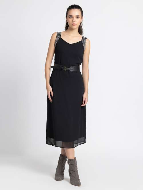 women black solid a-line dress - 21572770 - Standard Image - 0