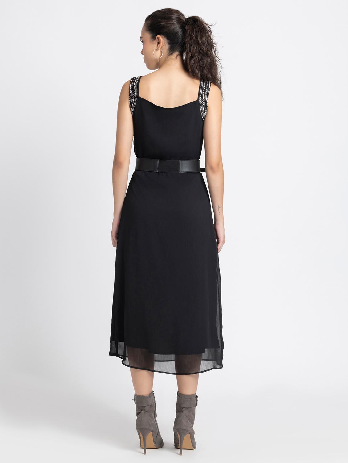 women black solid a-line dress - 21572770 - Standard Image - 3