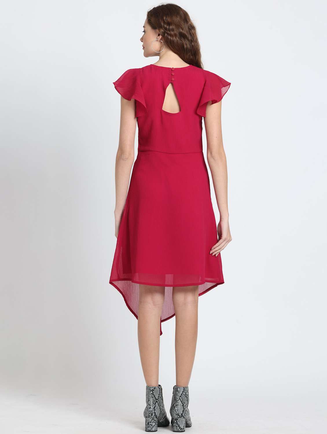 women solid lace detailed asymmetric dress - 21572773 - Standard Image - 3