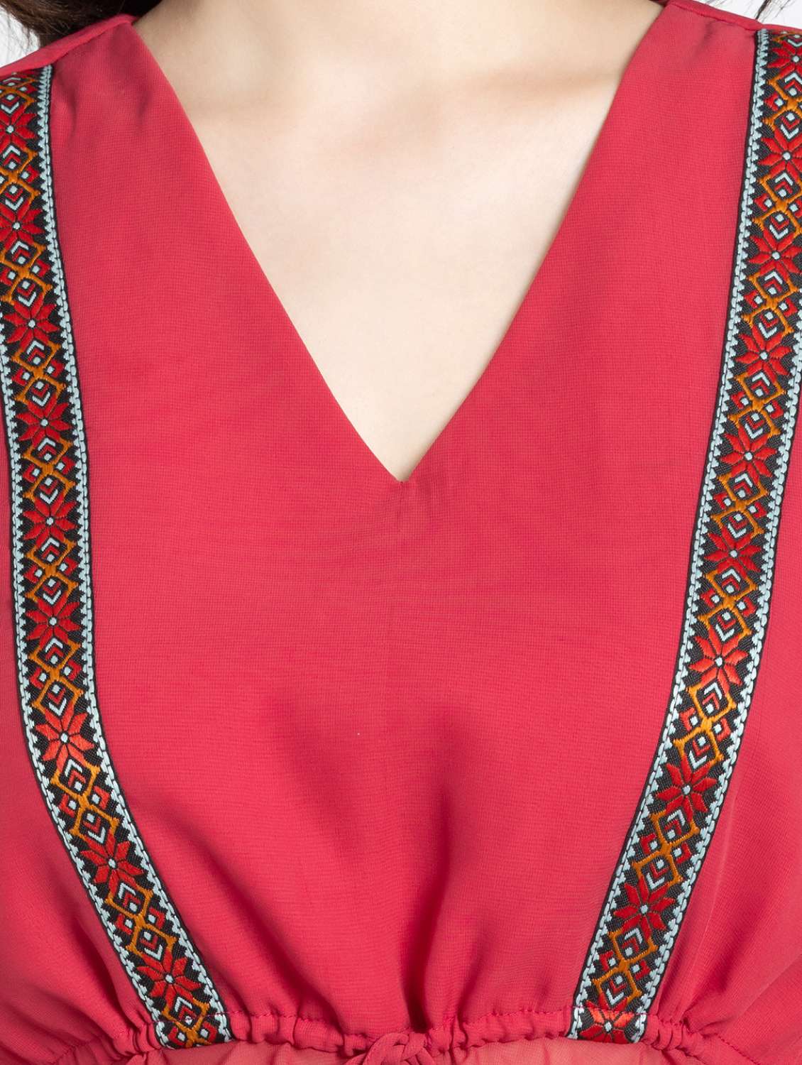 women red solid asymmetric v neck top - 21572974 - Standard Image - 5