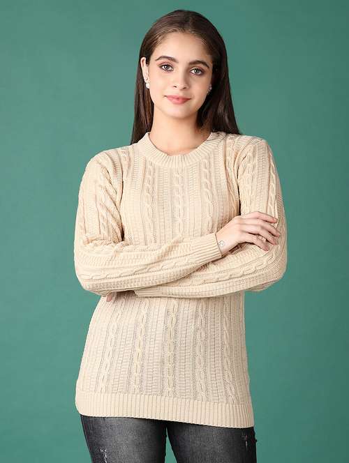 women long sleeves self design pullover - 21573076 -  Standard Image - 0