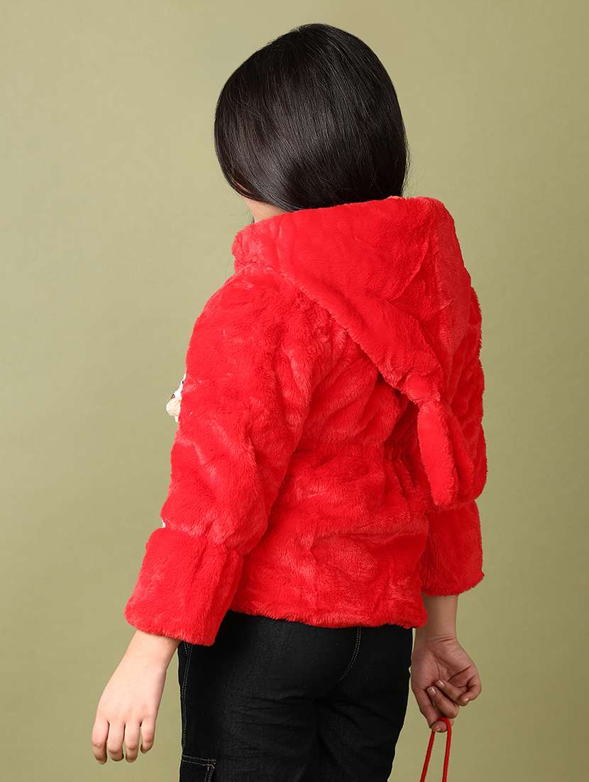 girls solid long sleeve hooded fur jacket - 21573084 -  Standard Image - 3