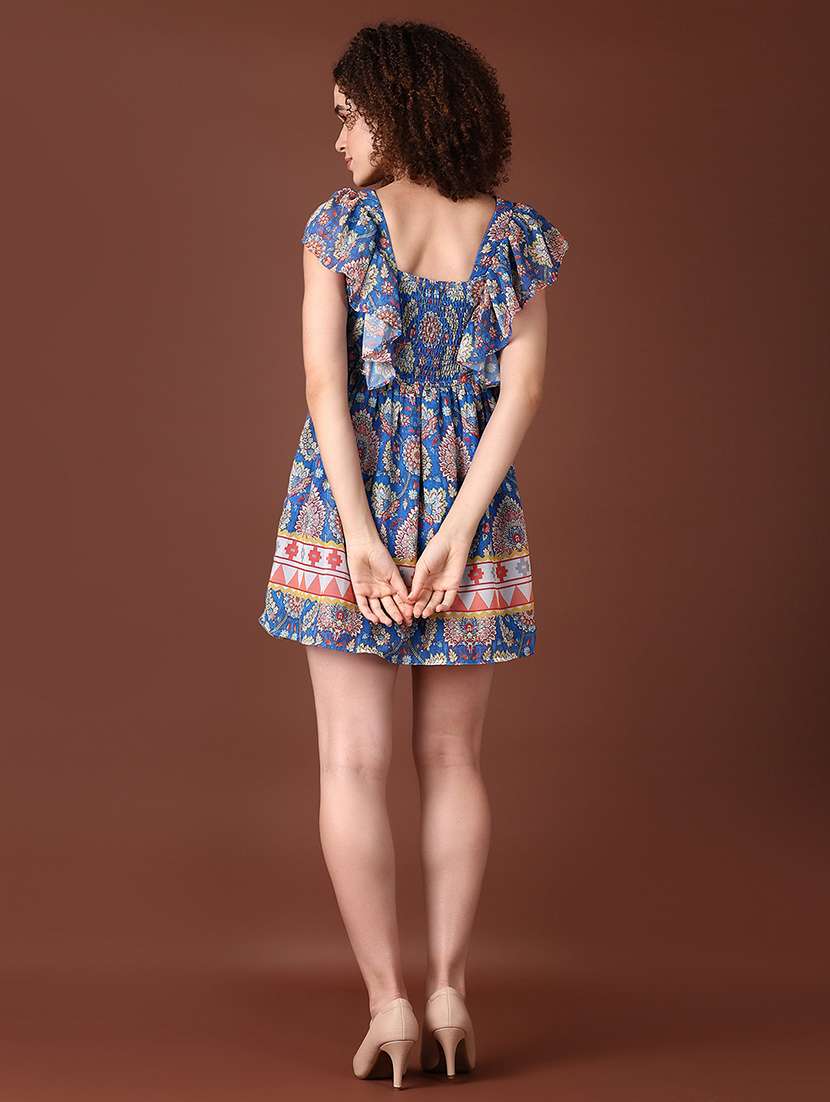 women bllue printed short sleeve fit & flare dress - 21573132 -  Standard Image - 3