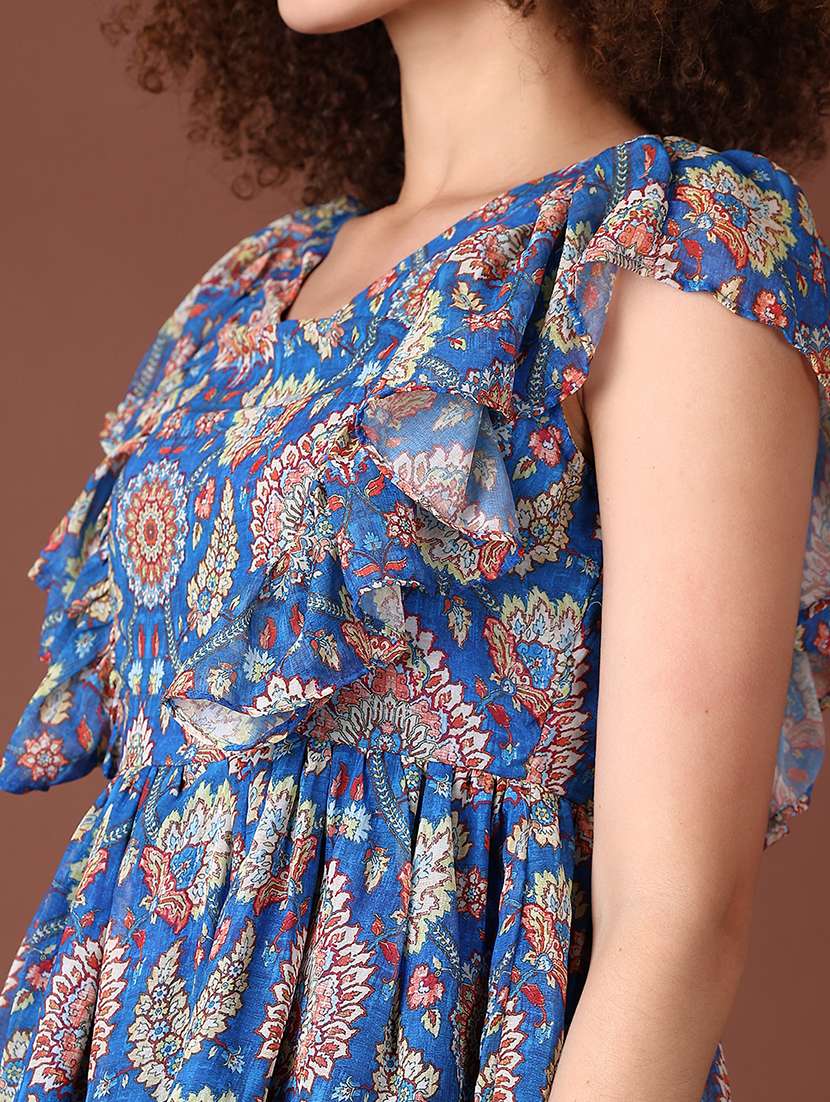 women bllue printed short sleeve fit & flare dress - 21573132 -  Standard Image - 5