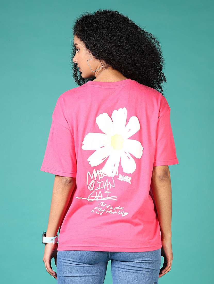 women pink back print short sleeve t-shirt - 21573153 -  Standard Image - 3