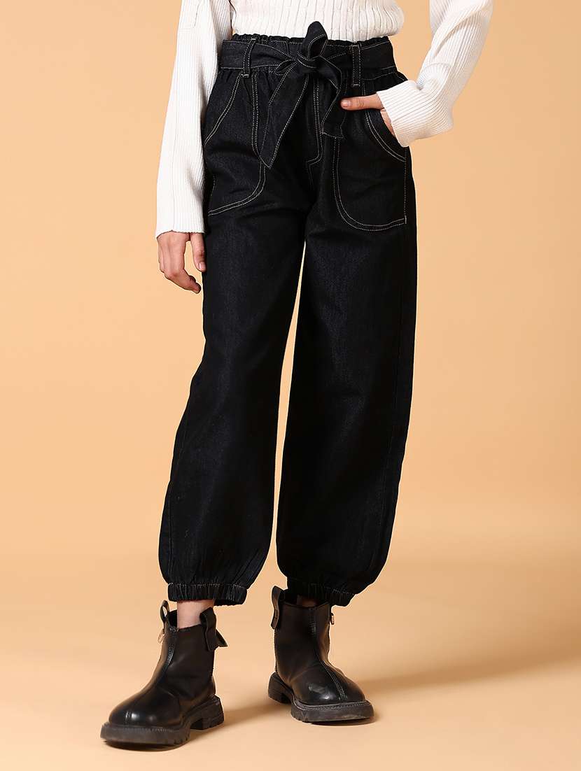 girls black plain joggers