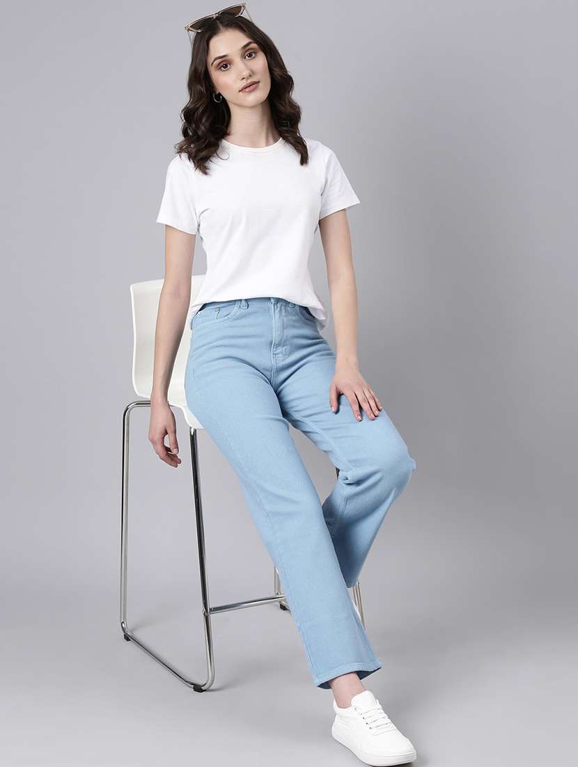 women light blue denim plain jeans - 21573677 -  Standard Image - 3