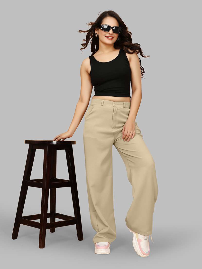 women solid flat front wide leg trouser - 21573678 -  Standard Image - 3