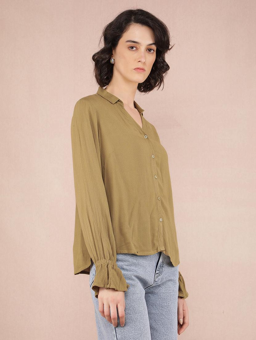 olive viscose regular shirt - 21573779 - Zoom Image - 0