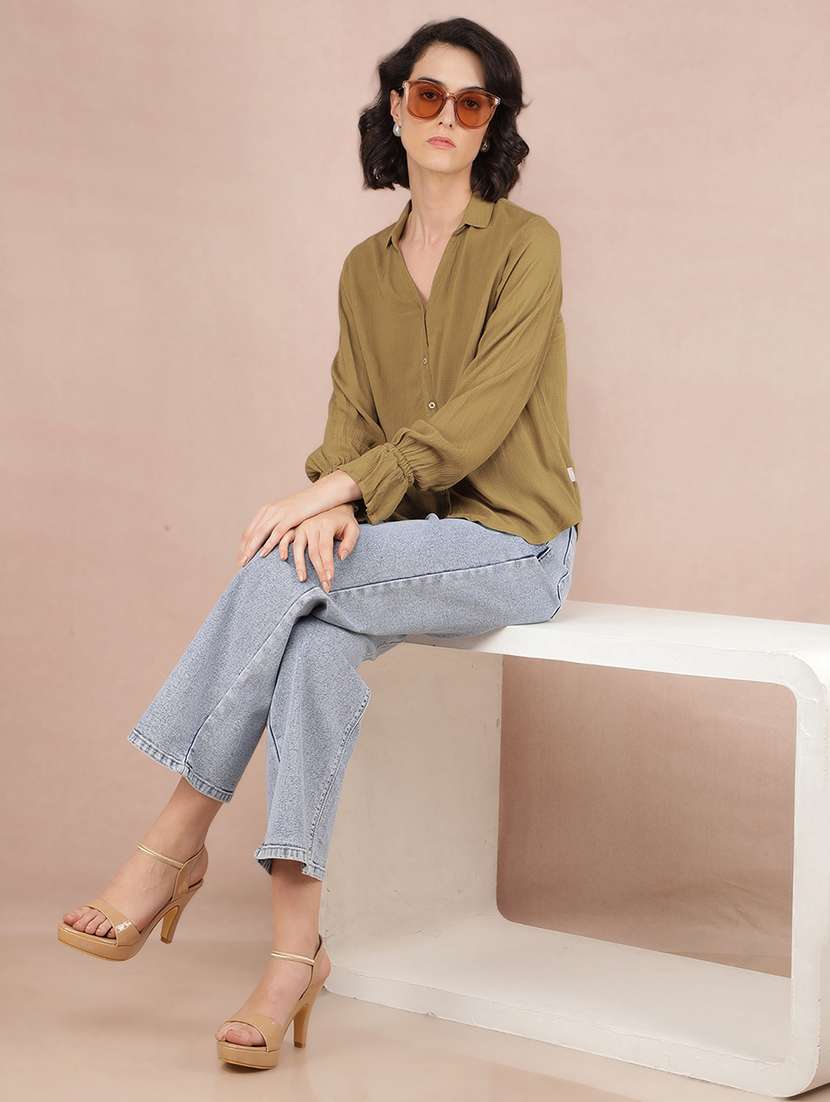 olive viscose regular shirt - 21573779 - Standard Image - 3