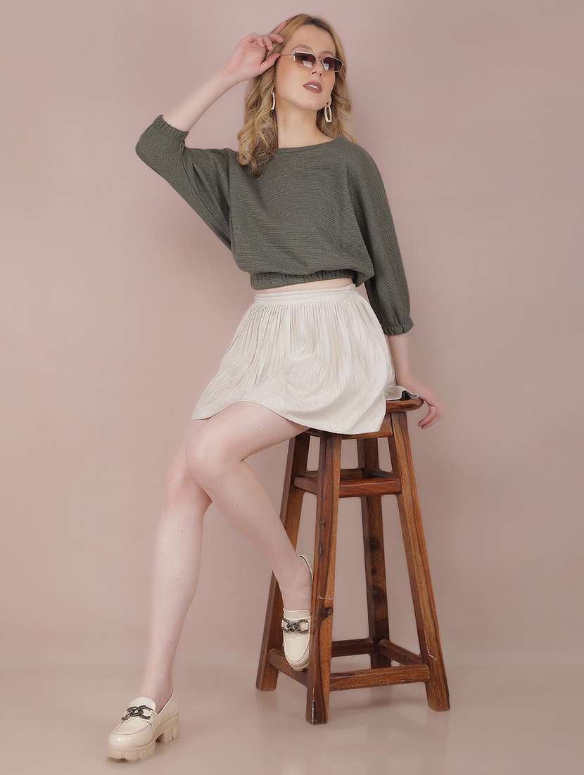 women solid three quarter sleeve crop top - 21573783 - Standard Image - 3
