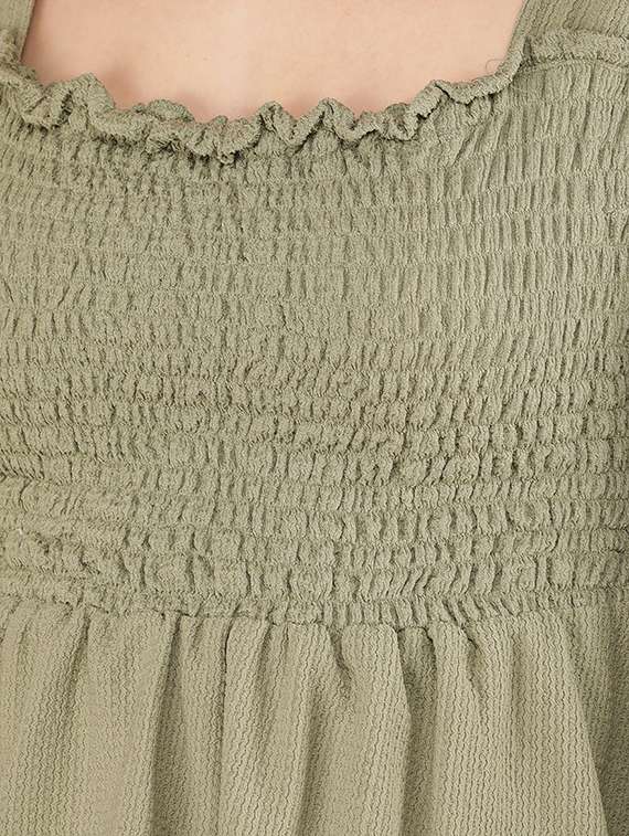 women solid smocked puff sleeve peplum top - 21573784 - Standard Image - 5