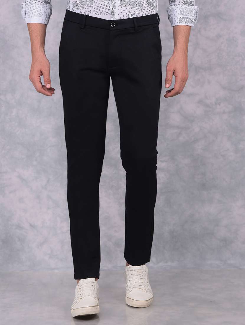 men solid slim fit chinos casual trouser