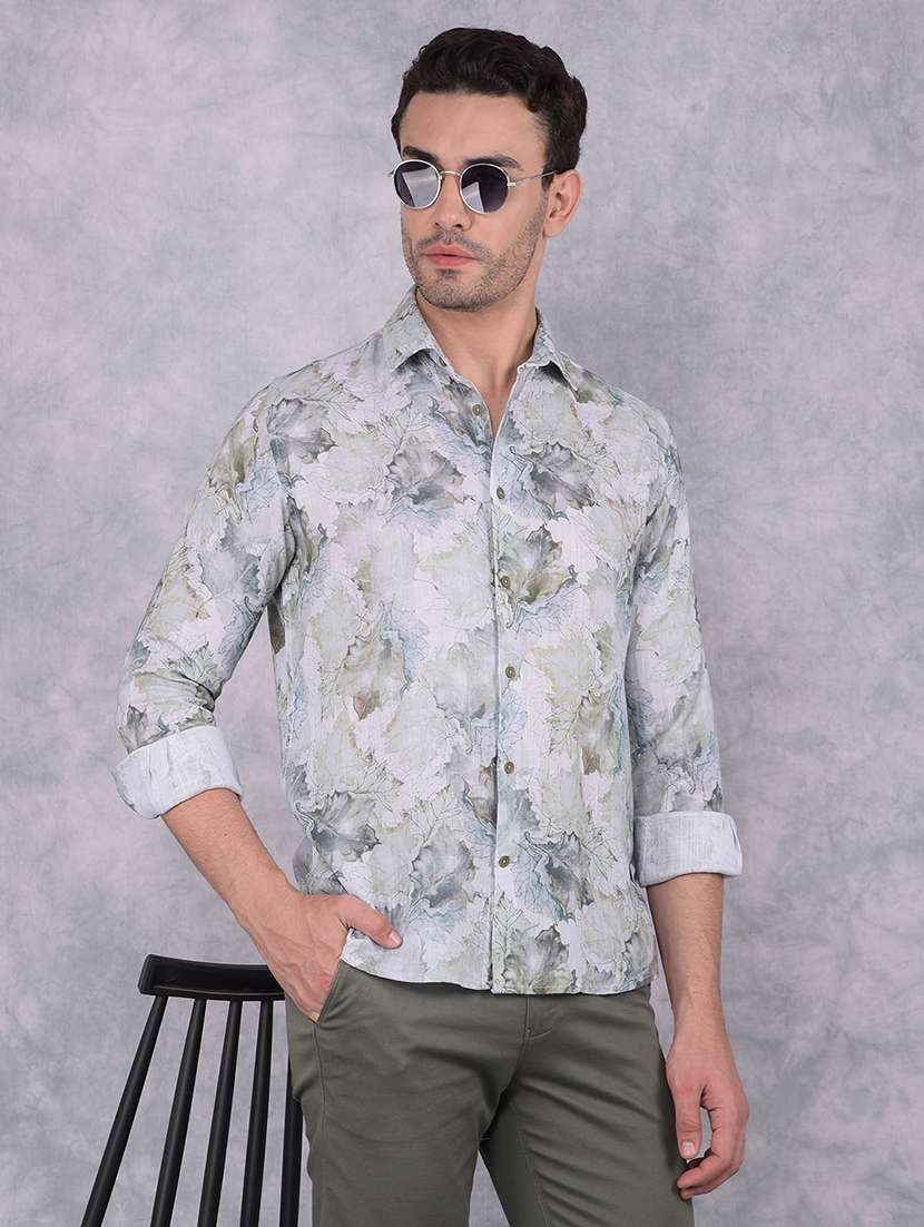 men printed collared regular fit shirt