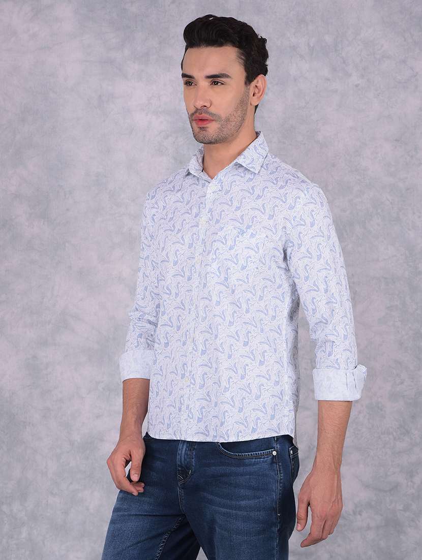 men printed collared regular fit shirt