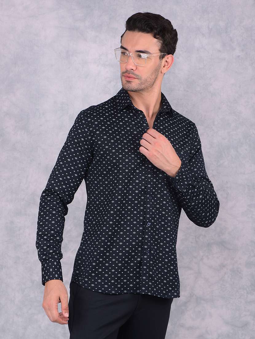 men long sleeve printed casual shirt