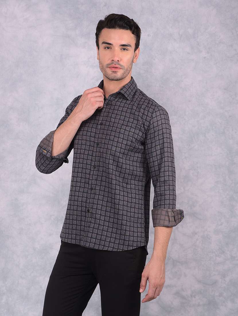 men checkered collared regular fit shirt