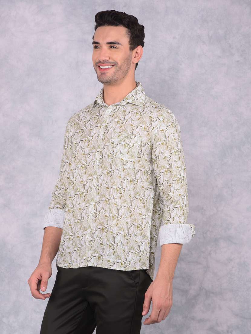 men printed collared regular fit long sleeve shirt