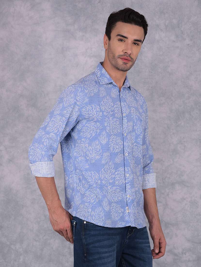 men printed collared regular fit long sleeve shirt