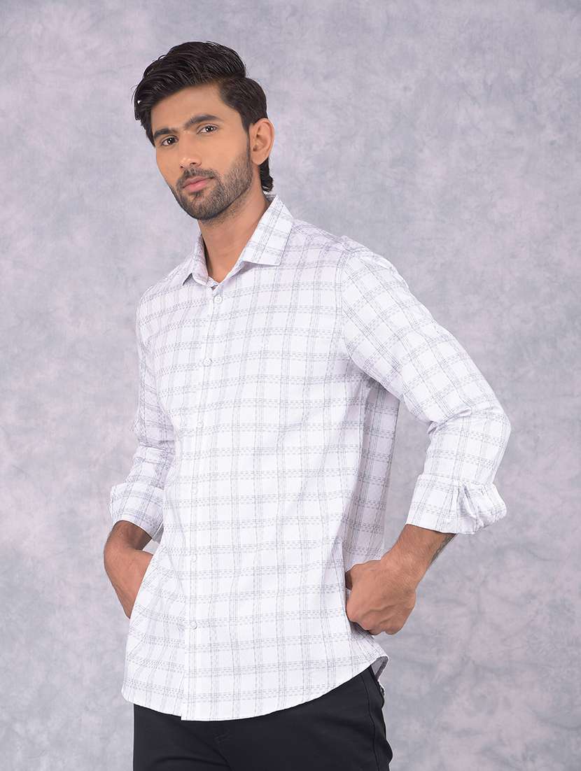 men checkered collared slim fit long sleeve shirt