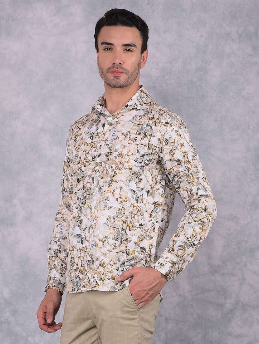 men printed collared regular fit shirt