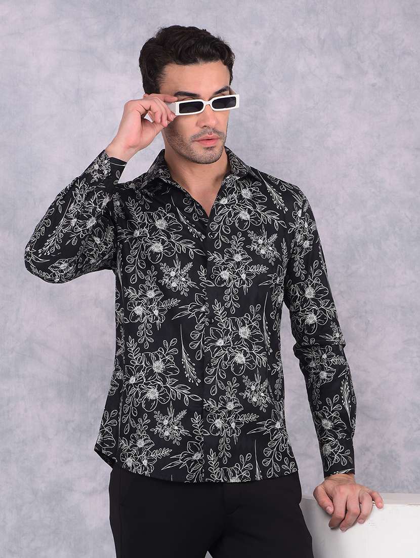 men printed collared regular fit shirt