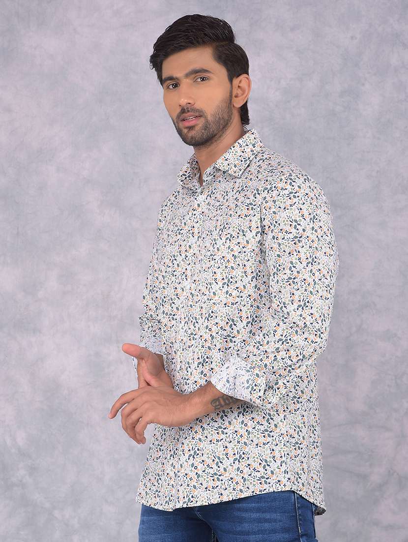men printed collared regular fit shirt