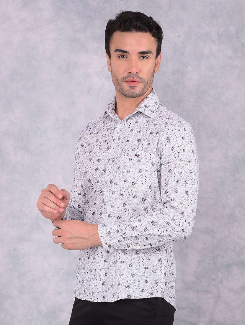 men floral slim fit long sleeve casual shirt
