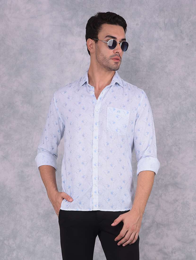 men printed slim fit long sleeve casual shirt