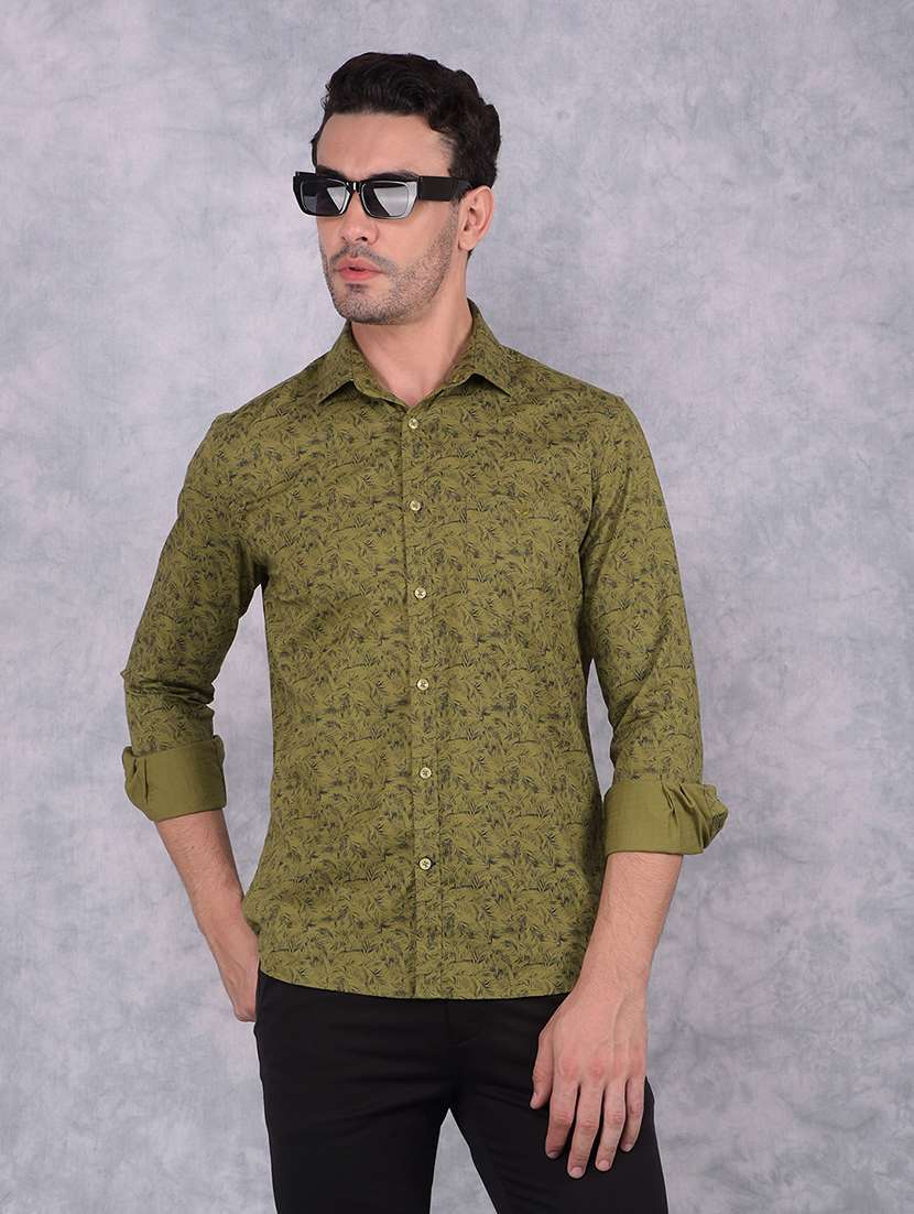 men printed slim fit long sleeve casual shirt