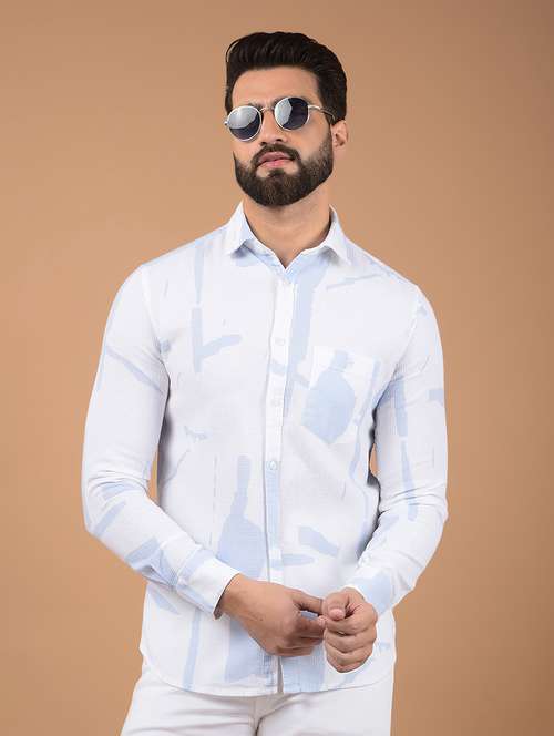 men printed slim fit long sleeve casual shirt - 21573911 - Standard Image - 0
