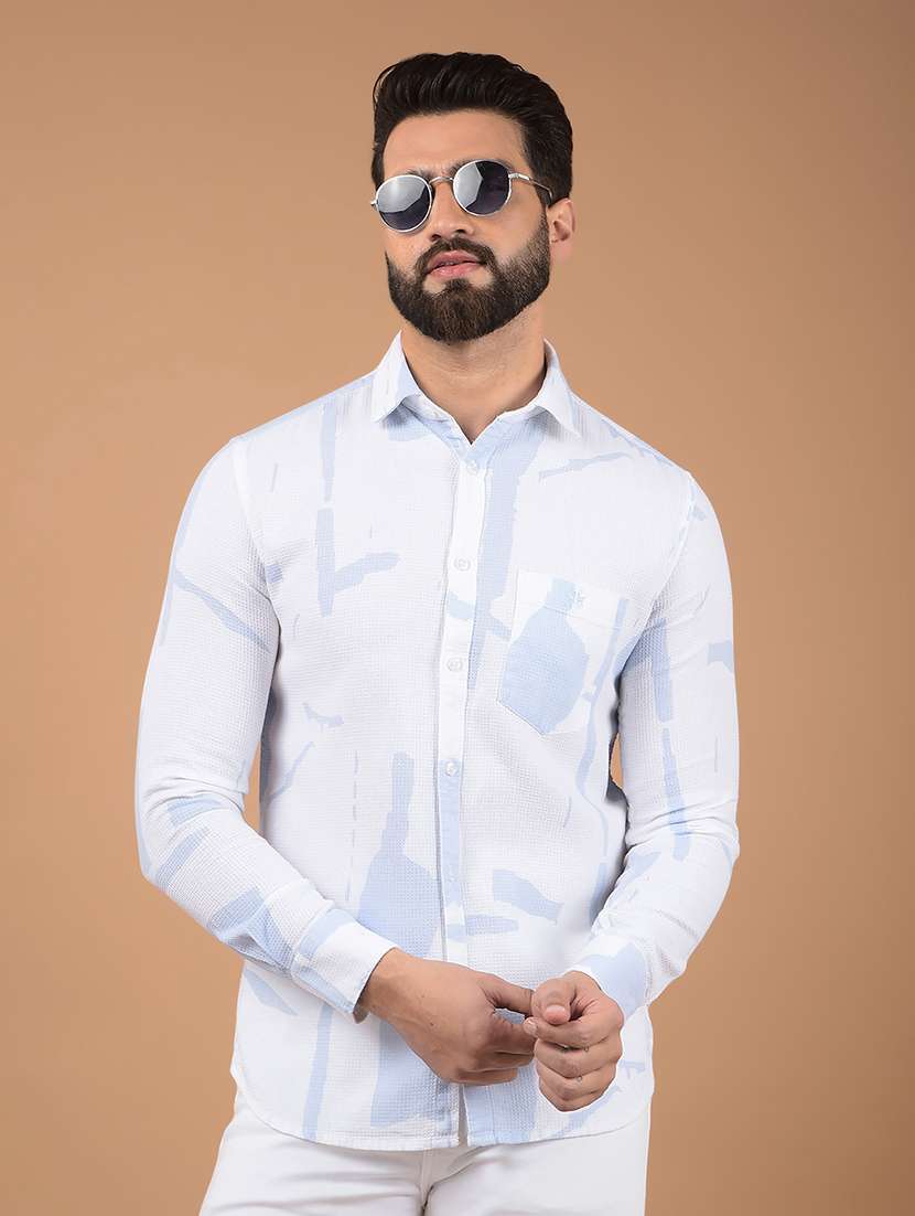 men printed slim fit long sleeve casual shirt - 21573911 - Zoom Image - 0