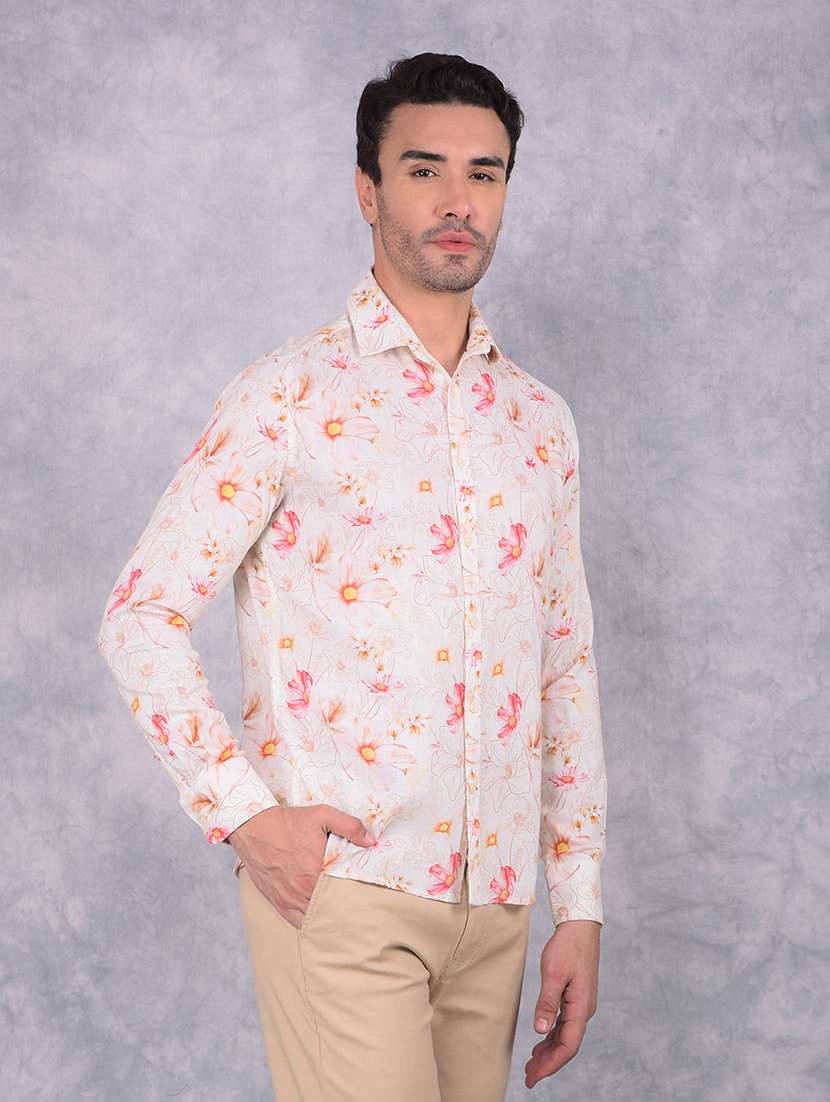 men floral slim fit long sleeve casual shirt