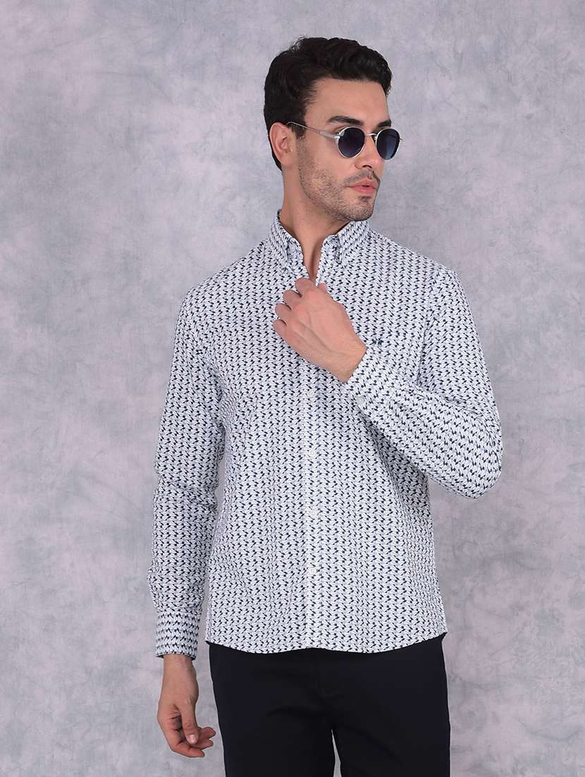 men geometric slim fit long sleeve casual shirt