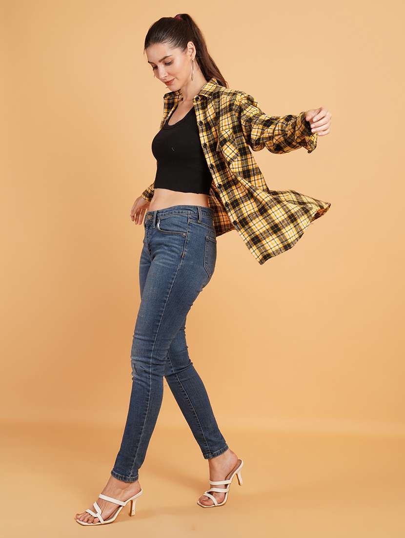women yellow checks long sleeves oversized shirt - 21574107 - Standard Image - 3