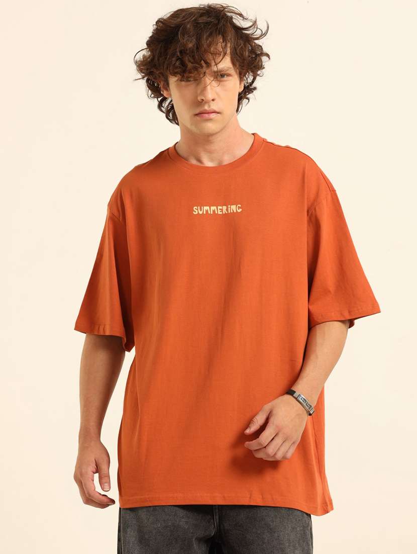men front & back printed round neck oversized t-shirt