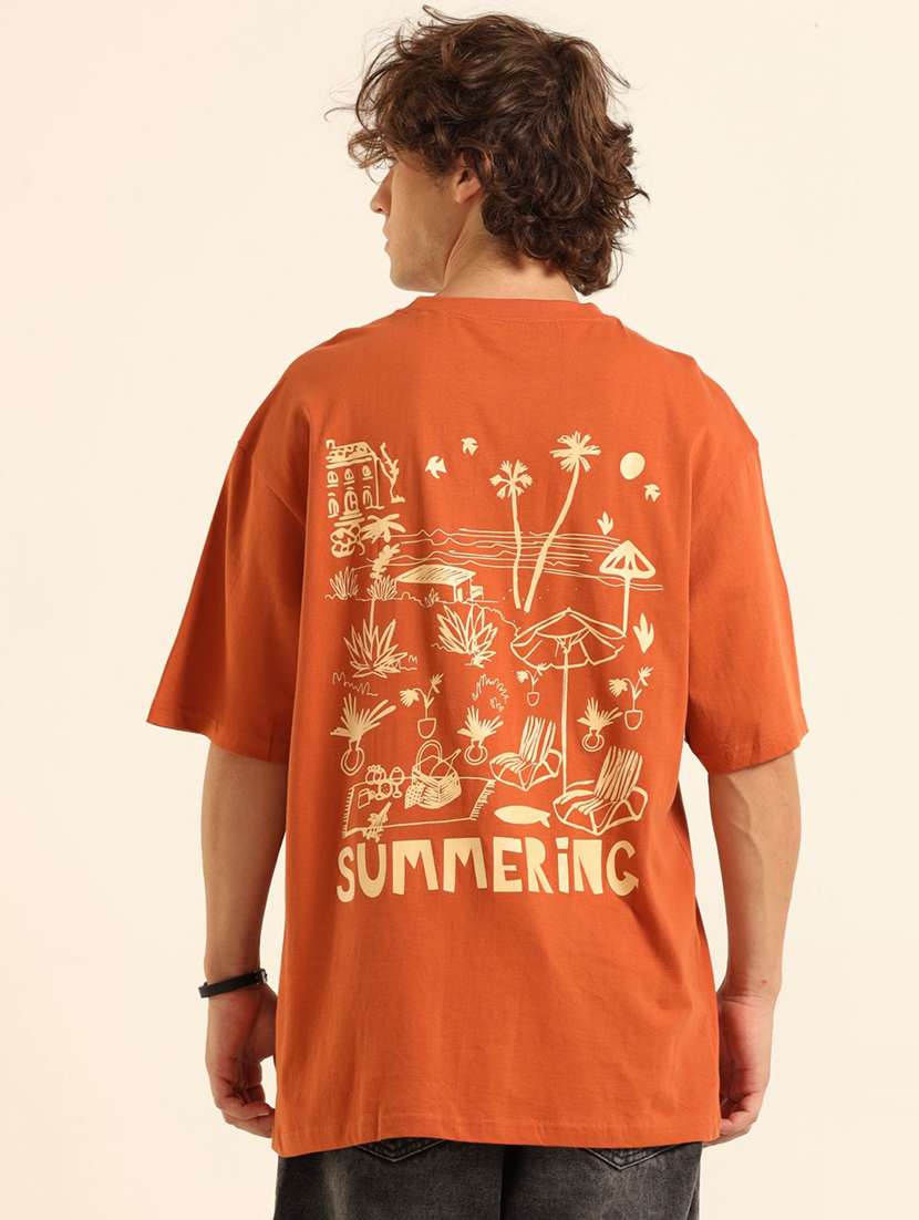 men front & back printed round neck oversized t-shirt - 21574203 -  Standard Image - 3