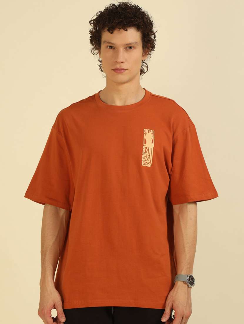 men front & back printed round neck oversized t-shirt
