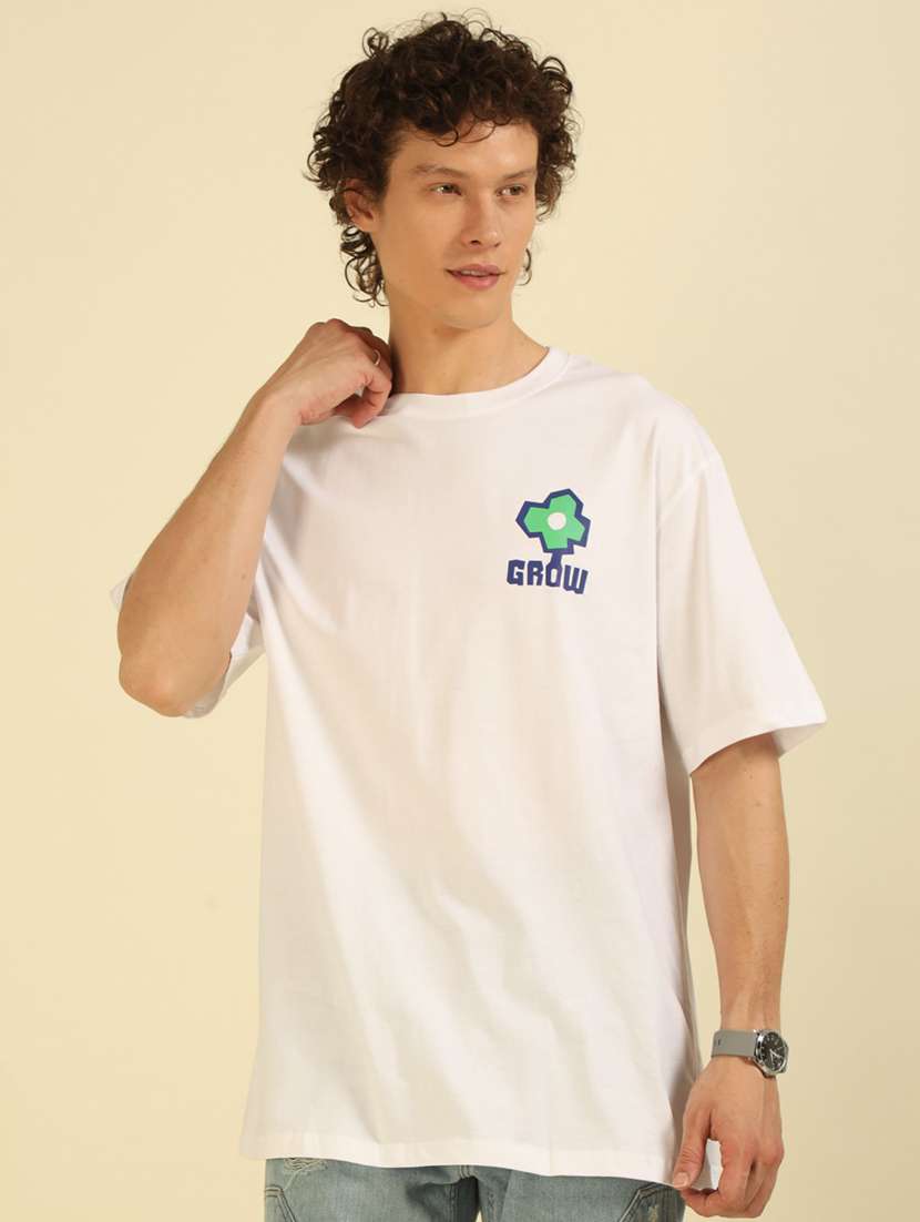men front & back printed round neck oversized t-shirt
