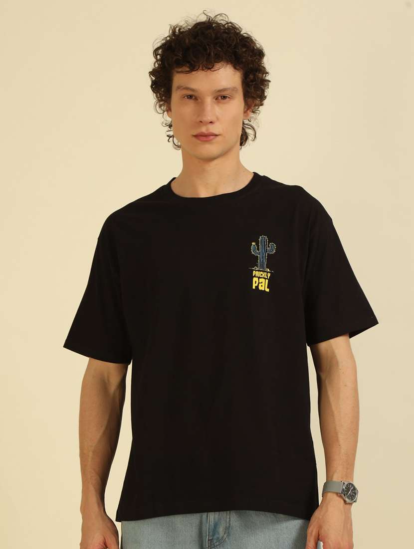 men front & back printed round neck oversized t-shirt