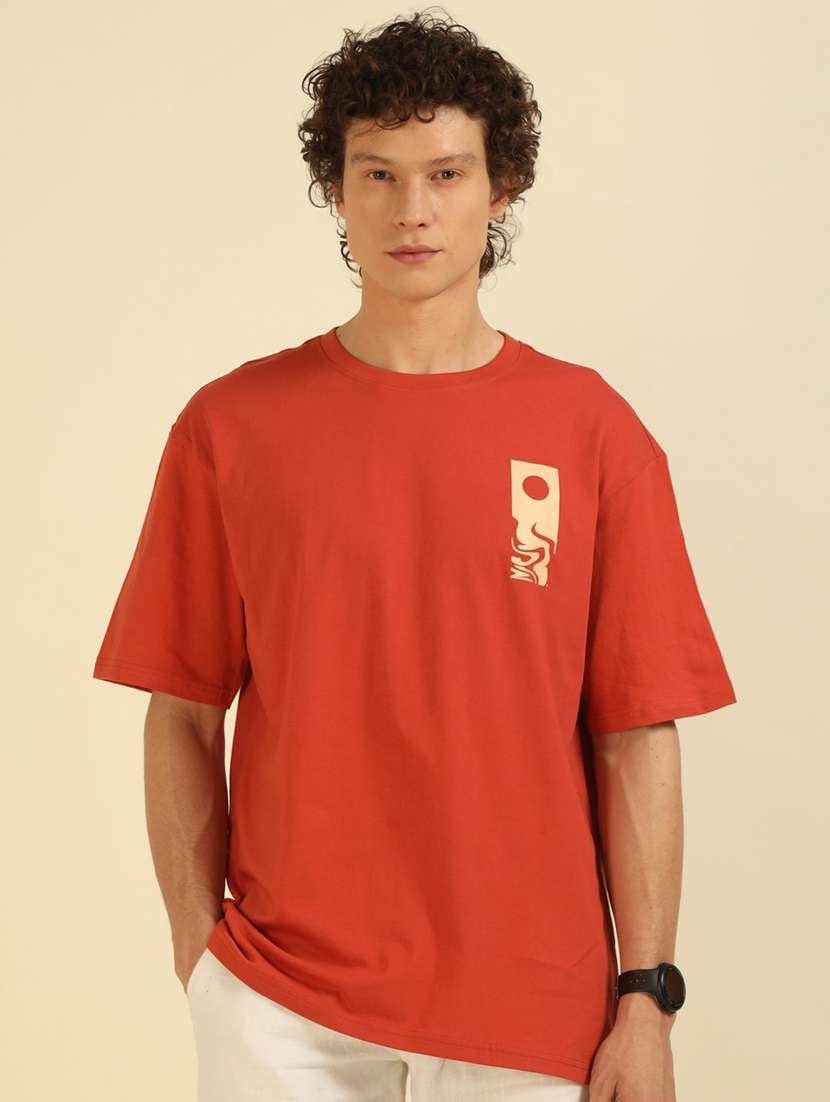 men front & back printed round neck oversized t-shirt