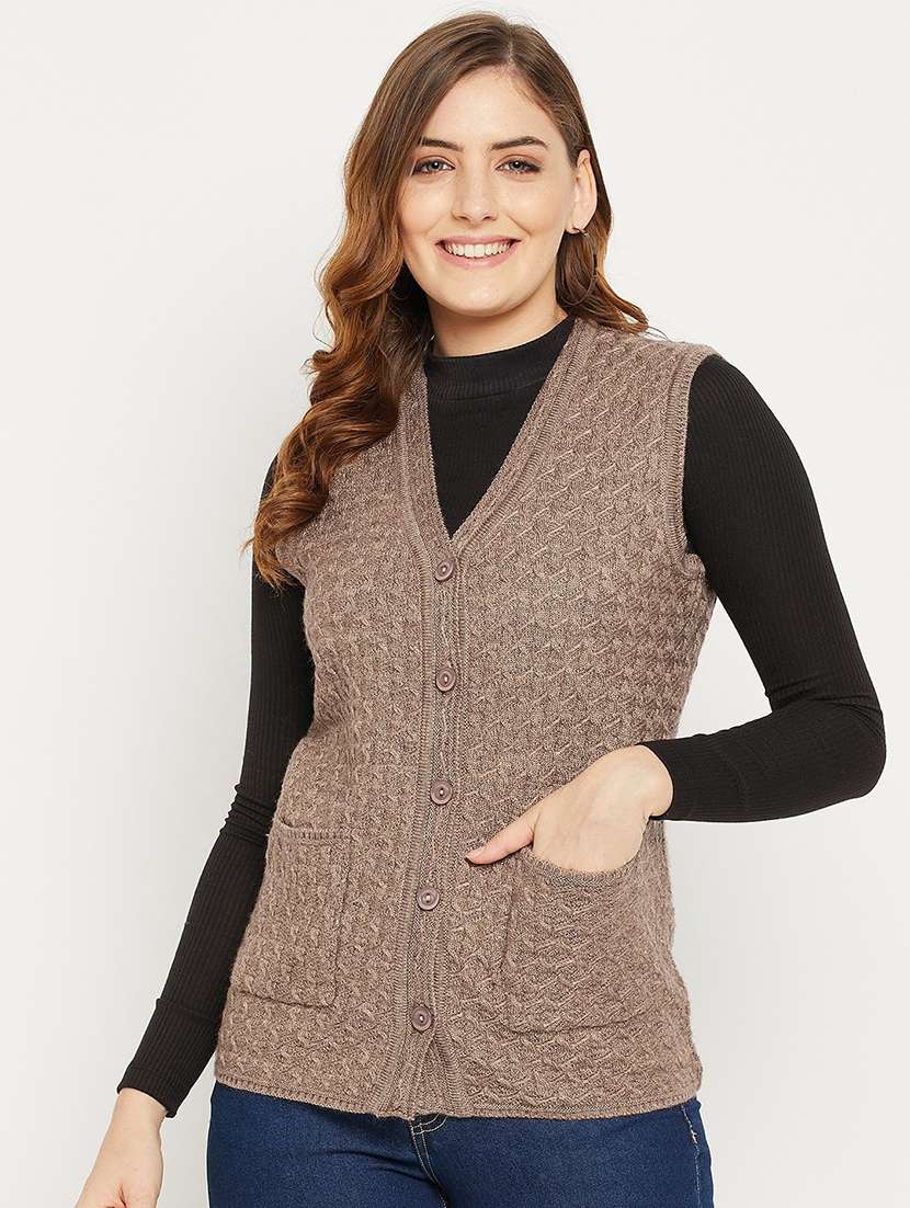 women self design sleeveless cardigan - 21574851 -  Zoom Image - 0