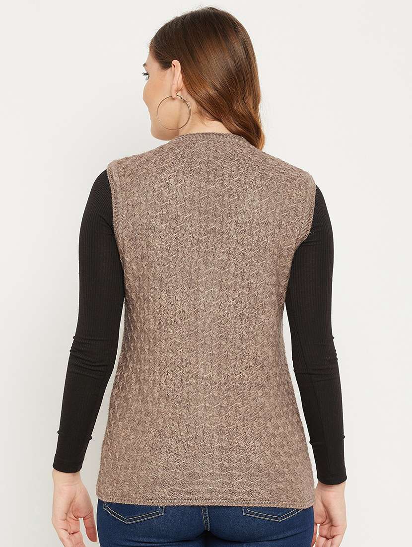 women self design sleeveless cardigan - 21574851 -  Standard Image - 3