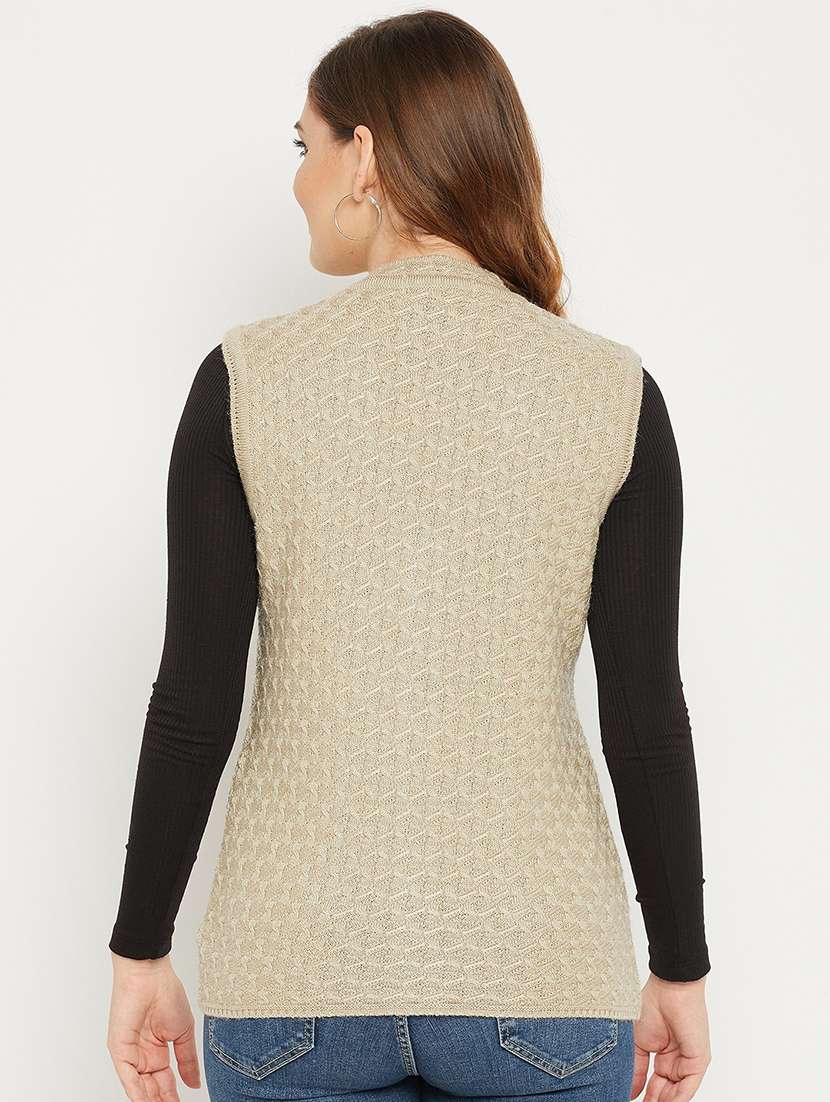 women self design sleeveless cardigan - 21574854 - Standard Image - 3