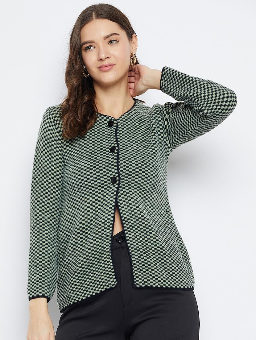 women checkered long sleeve cardigan - 21574913 - Zoom Image - 0